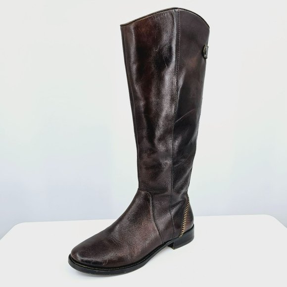 Arturo Chiang Falicity Tall Knee Boots 7.5 M Brown Leather Snakeskin Gold Zipper - Picture 1 of 16